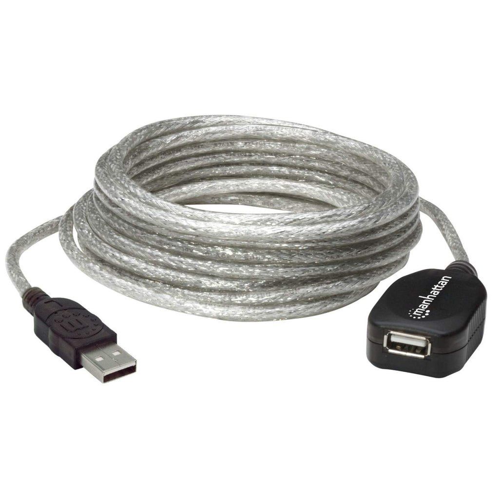 Manhattan USB-A to USB-A Extension Cable, 5m, Male to Female, Active, Translucent Silver, 480 Mbps (USB 2.0), Daisy-Chainable, Built In Repeater, Hi-Speed USB, Three Year Warranty, Equivalent to USB2AAEXT5M (except colour). - Image 1