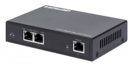 Intellinet 2-Port Gigabit Ultra PoE Extender Adds up to 100 m (328 ft.) to PoE Range PoE Power Budget 60 W Two PSE Ports with 30 W Output Each IEEE 802.3bt/at/af Compliant Metal Housing