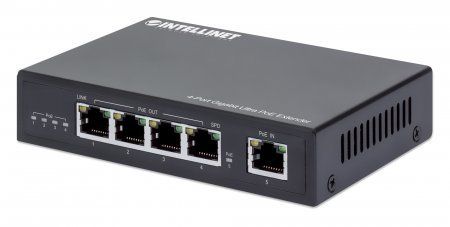Intellinet 4-Port Gigabit Ultra PoE Extender Adds up to 100 m (328 ft.) to PoE Range 90 W PoE Power Budget Four PSE Ports with up to 30 W Output IEEE 802.3bt/at/af Compliant Metal Housing