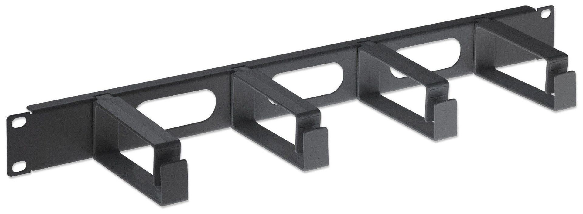 Intellinet 19" Cable Management Panel 1U 4 long plastic rings Black - Image 1