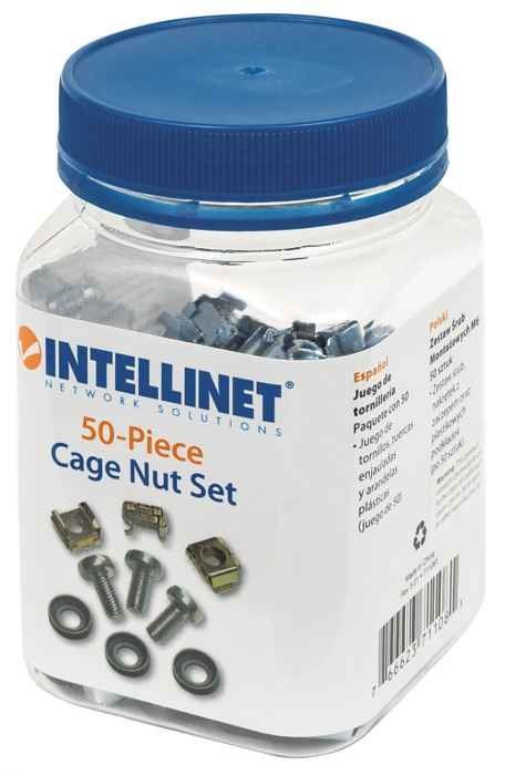 Intellinet Cage Nut Set (50 Pack) M6 Nuts Bolts and Washers Suitable for Network Cabinets/Server Racks Plastic Storage Jar Lifetime Warranty - Image 1