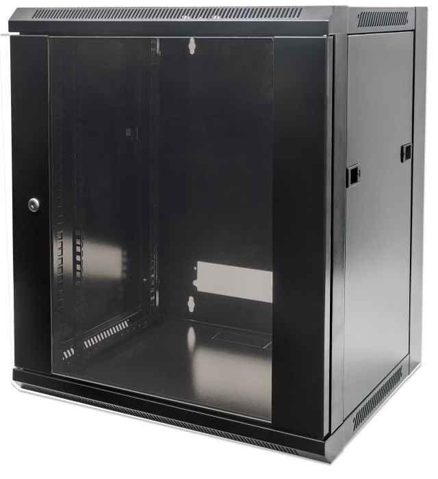 Intellinet 19" Network Cabinet - Wall Mount (Standard) 6U 450mm Deep Black Flatpack Max 60kg Suitable also for use on desk or floor Usable Depth 270mm to 350mm Metal & Glass Door Back Panel Removeable SidesParts for wall installation not i - Image 1