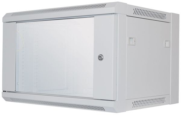 Intellinet 19" Network Cabinet - Wall Mount (Standard) 6U 450mm Deep Grey Flatpack Max 60kg Suitable also for use on desk or floor Usable Depth 260mm Metal & Glass Door Back Panel Removeable Sides Parts for wall install (eg screws/rawl plu