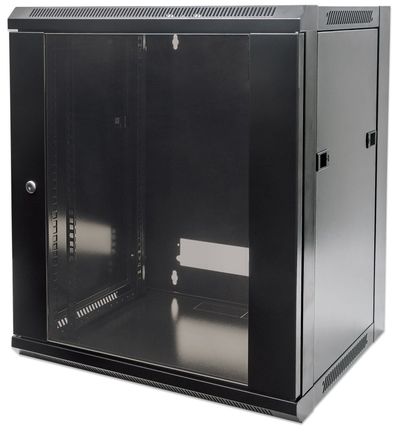 Intellinet 19" Network Cabinet - Wall Mount (Standard) 9U 450mm Deep Black Flatpack Max 60kg Suitable also for use on desk or floor Usable Depth 270mm to 350mm Metal & Glass Door Back Panel Removeable SidesParts for wall installation not i