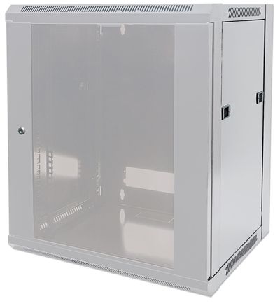 Intellinet 19" Network Cabinet - Wall Mount (Standard) 9U 600mm Deep Grey Flatpack Max 60kg Suitable also for use on desk or floor Usable Depth 410mm Metal & Glass Door Back Panel Removeable Sides Parts for wall install (eg screws/rawl plu