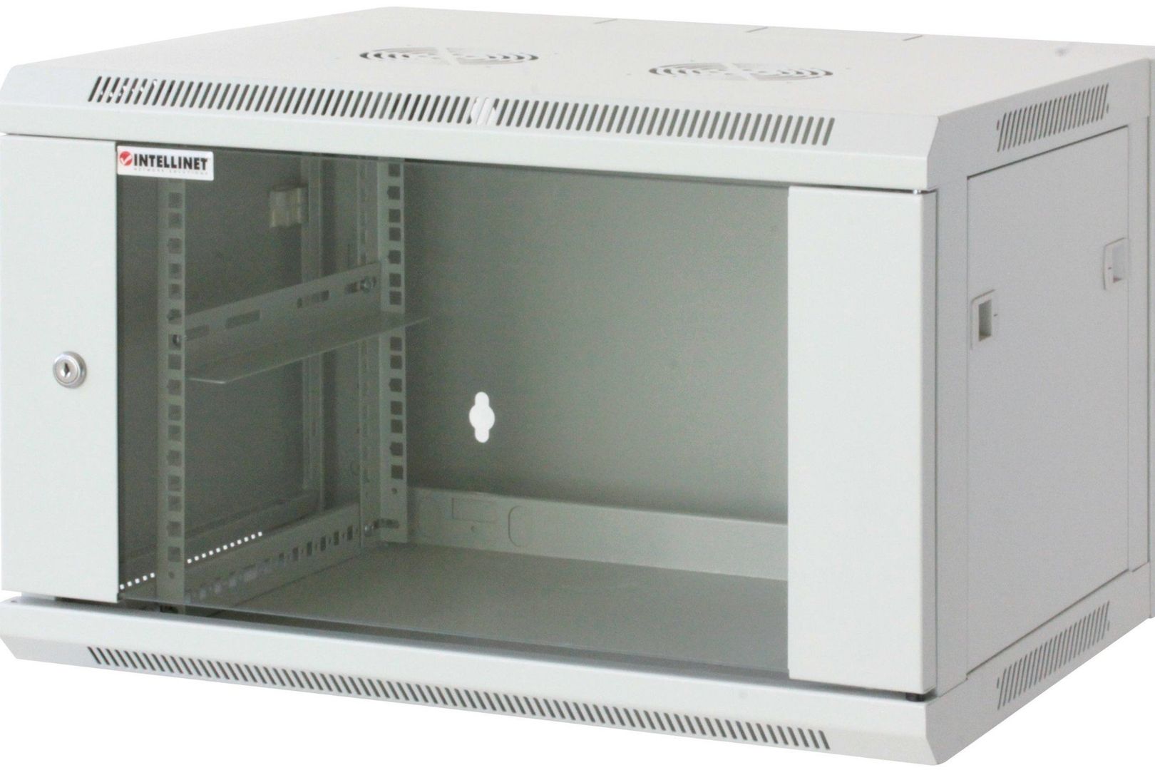 Intellinet 19" Network Cabinet - Wall Mount (Standard) 12U 450mm Deep Grey Assembled Max 60kg Suitable also for use on desk or floor Usable Depth 350mm Metal & Glass Door Back Panel Removeable Sides Parts for wall install (eg screws/rawl p - Image 1