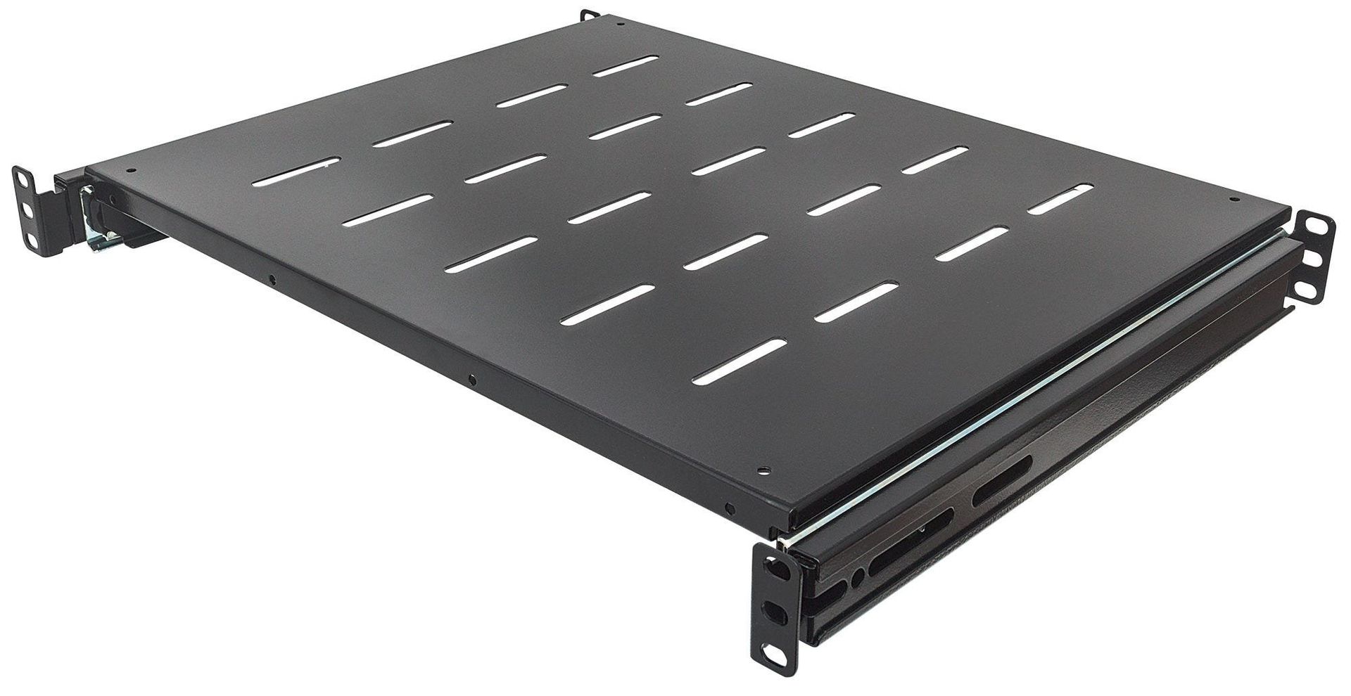 Intellinet 19" Sliding Shelf 1U For 600 to 800mm Depth Cabinets & Racks shelf depth 350mm Max weight 35kg Black - Image 1