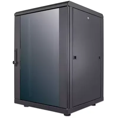 Intellinet 19" Network Cabinet - Free Standing 16U 600x600mm (width x depth) Black Flatpack Max 1500kg Multi-Point Door Lock One Lock Per Side Panel Usable Depth 123 to 373mm IP20 rated Rack Steel