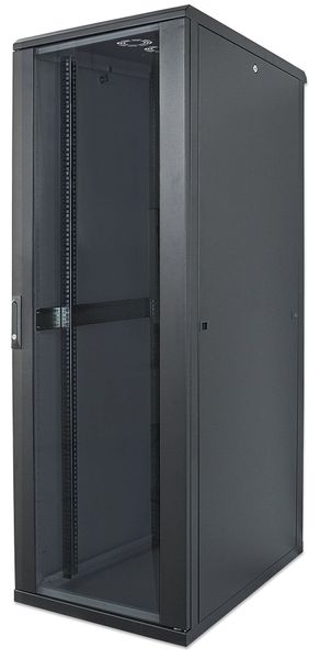 Intellinet 19" Network Cabinet - Free Standing 42U 800x800mm (width x depth) Black Flatpack Max 1500kg Multi-Point Door Lock One Lock Per Side Panel Usable Depth 123 to 573mm IP20 rated Rack Steel
