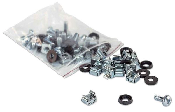 Intellinet Cage Nut Set (100 Pack) M6 Nuts Bolts and Washers Suitable for Network Cabinets/Server Racks Plastic Storage Jar Lifetime Warranty