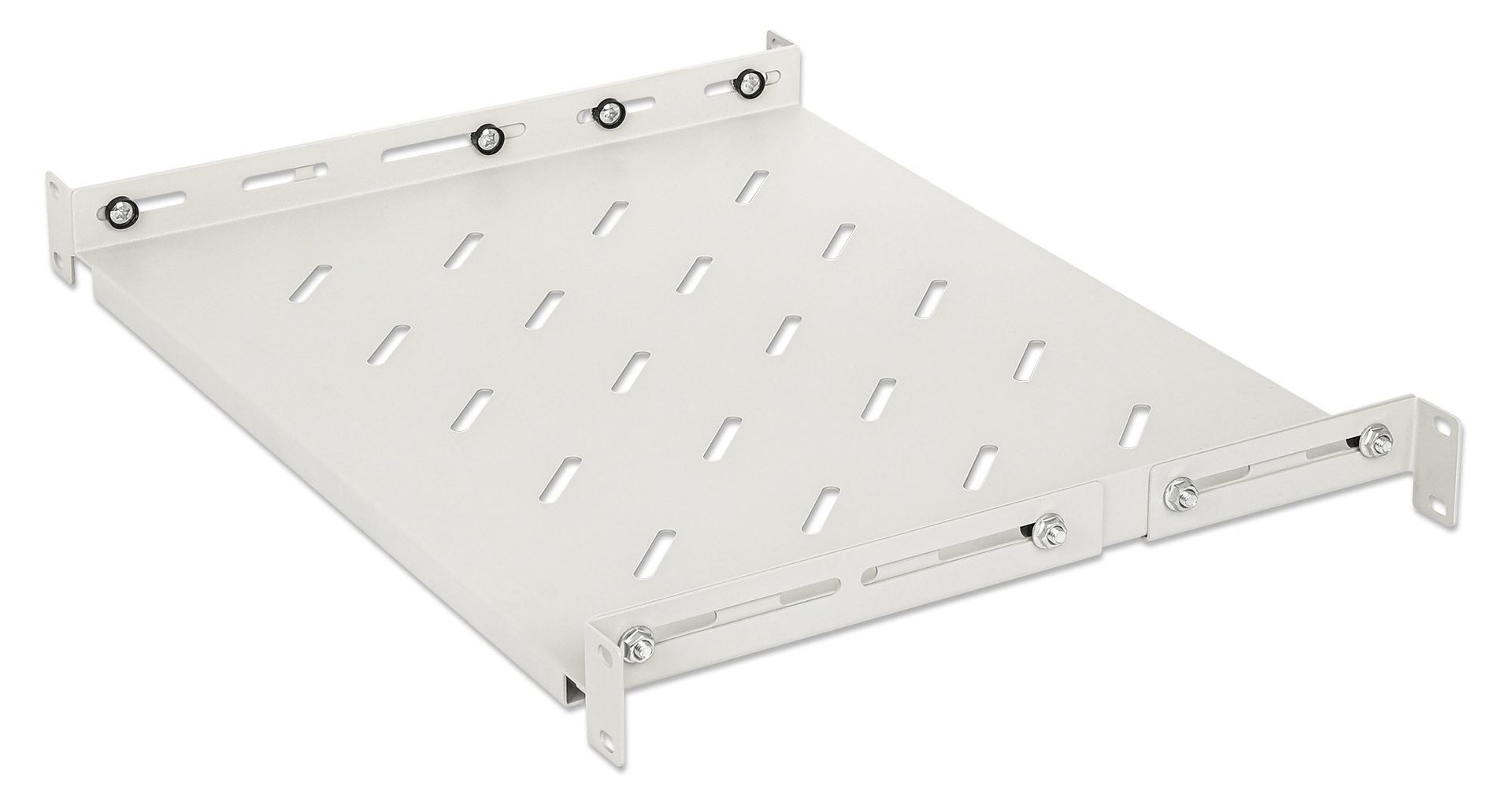 Intellinet 19" Fixed Shelf (adjustable) 1U 350mm shelf depth 350 to 550mm adjustable rail depth Max 20kg Grey Lifetime warranty - Image 1