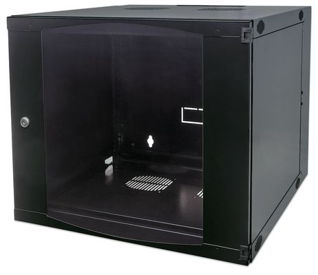 Intellinet 19" Network Cabinet - Wall Mount (Double Section Hinged Swing Out) 9U 600mm Deep Black Flatpack Max 30kg Swings out for access to back of cabinet when installed on wall 19" Usable Depth 385mm Parts for wall installation not includ