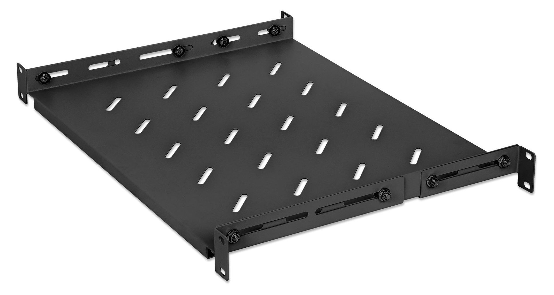 Intellinet 19" Fixed Shelf (adjustable) 1U 350mm shelf depth 350 to 550mm adjustable rail depth Max 20kg Black Lifetime warranty - Image 1