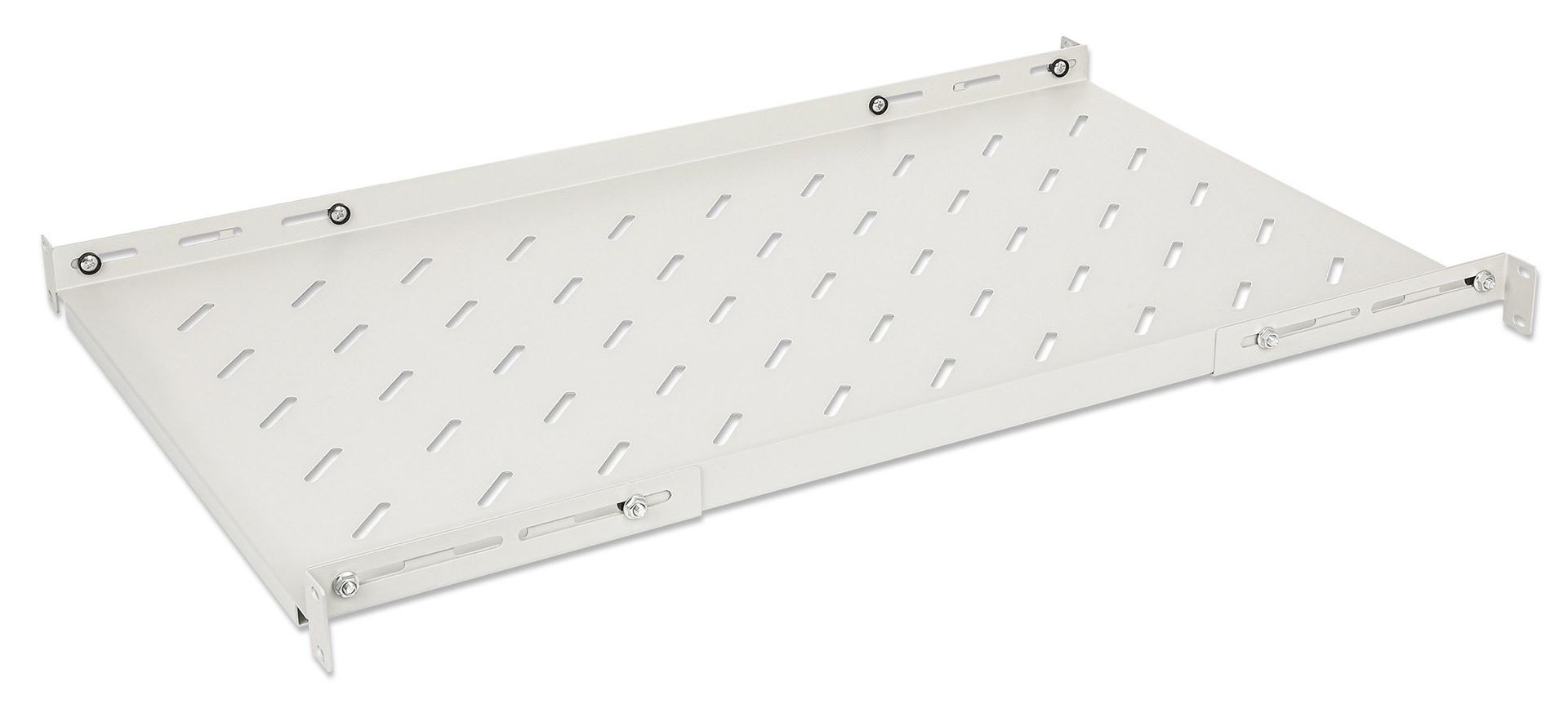 Intellinet 19" Fixed Shelf (adjustable) 1U 750mm shelf depth 750 to 950mm adjustable rail depth Max 20kg Grey Lifetime warranty - Image 1