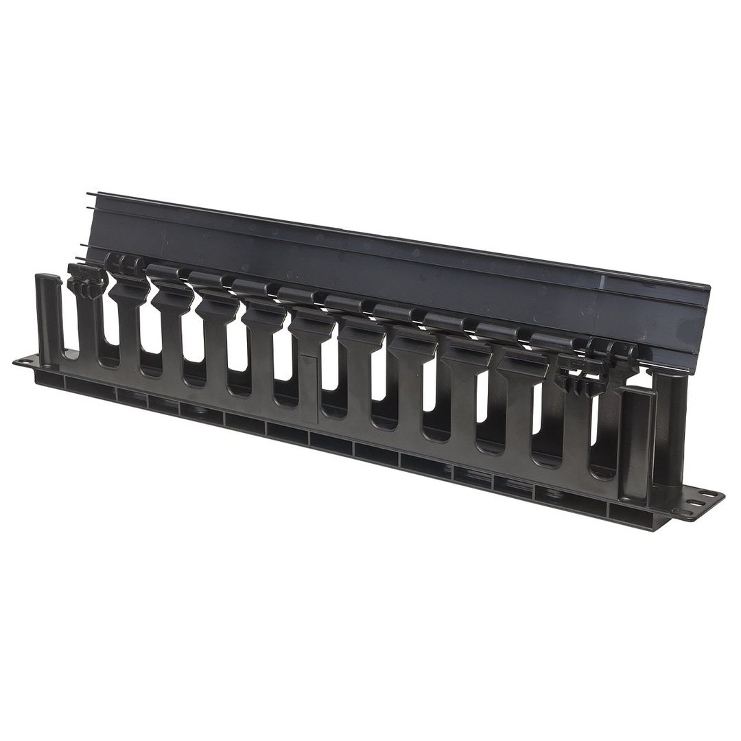 Intellinet 19" Cable Management Panel 19" Rackmount Cable Manager 1U with Cover Black - Image 1