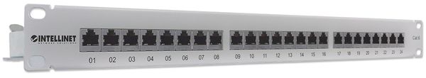 Intellinet Patch Panel Cat6 FTP 24-Port 1U Shielded 90 Top-Entry Punch-Down Blocks Grey