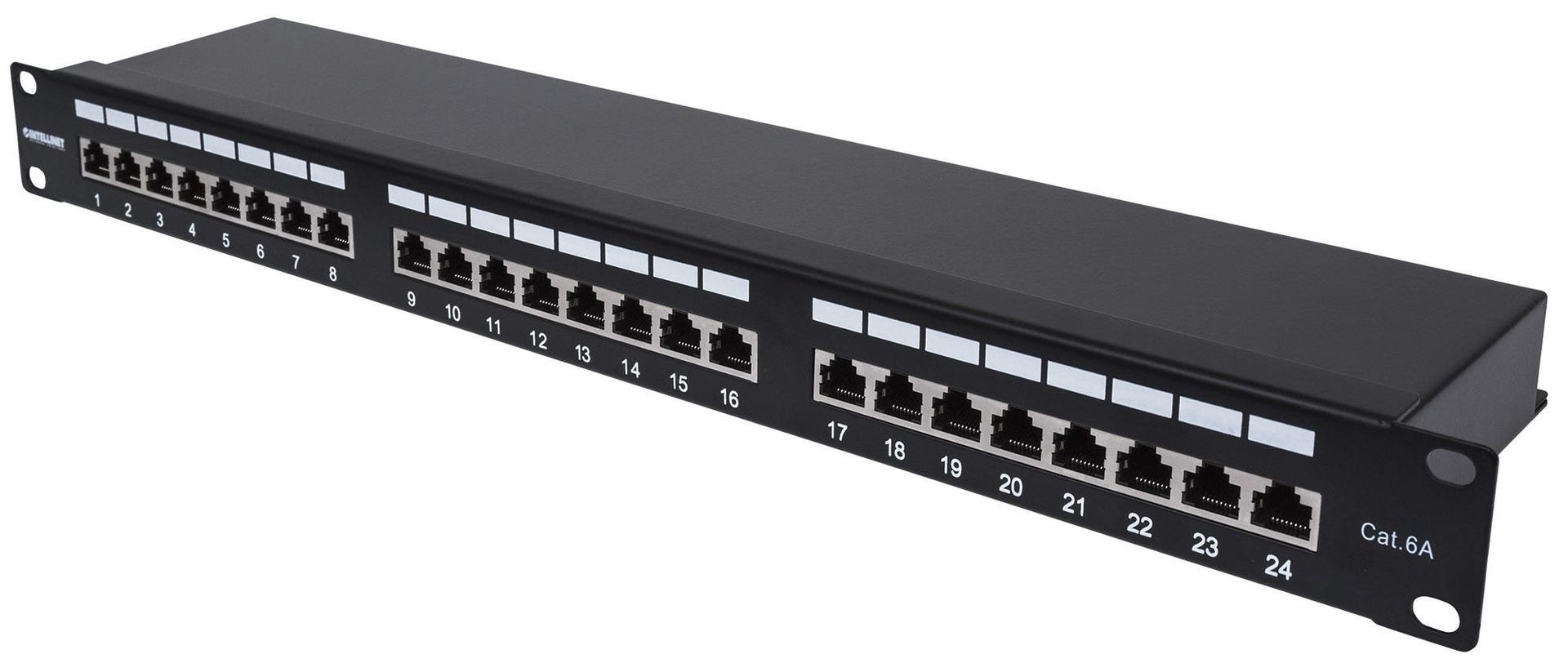 Intellinet Patch Panel Cat6a FTP 24-Port 1U Shielded 90 Top-Entry Punch Down Blocks Black - Image 1