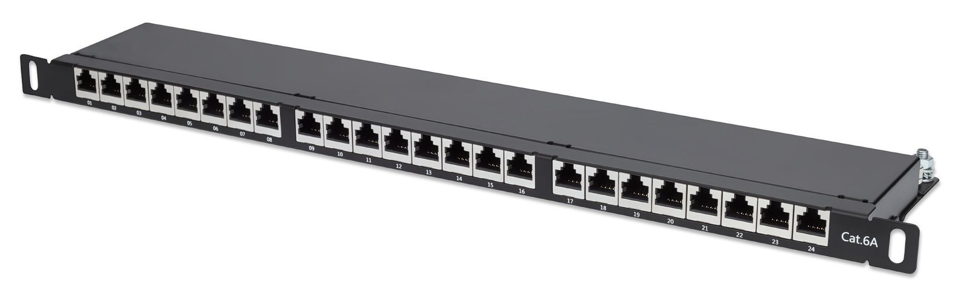 Intellinet Patch Panel Cat6a FTP 24-Port 19" 0.5U Shielded 90 Top-Entry Punch Down Blocks Black - Image 1