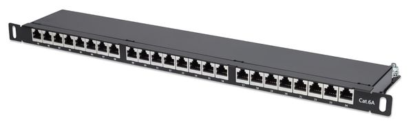 Intellinet Patch Panel Cat6a FTP 24-Port 19" 0.5U Shielded 90 Top-Entry Punch Down Blocks Black