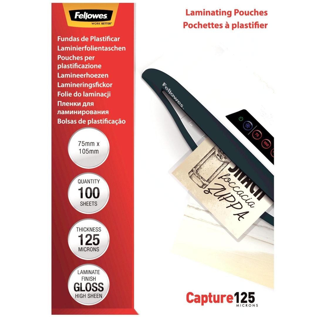 Fellowes Glossy 125 Micron Card Laminating Pouch - 75x105mm - Image 1