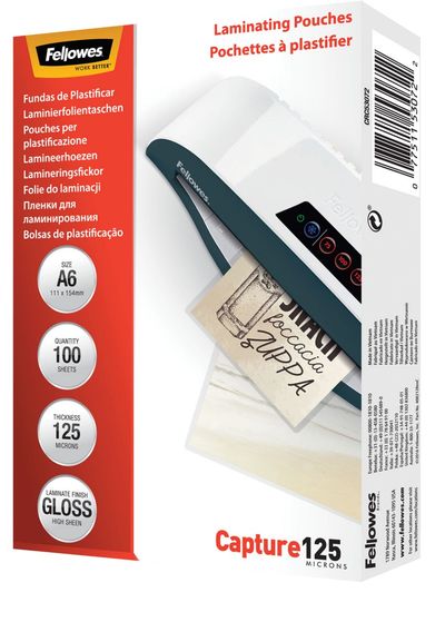 Fellowes A6 Glossy 125 Micron Laminating Pouch - 100 pack