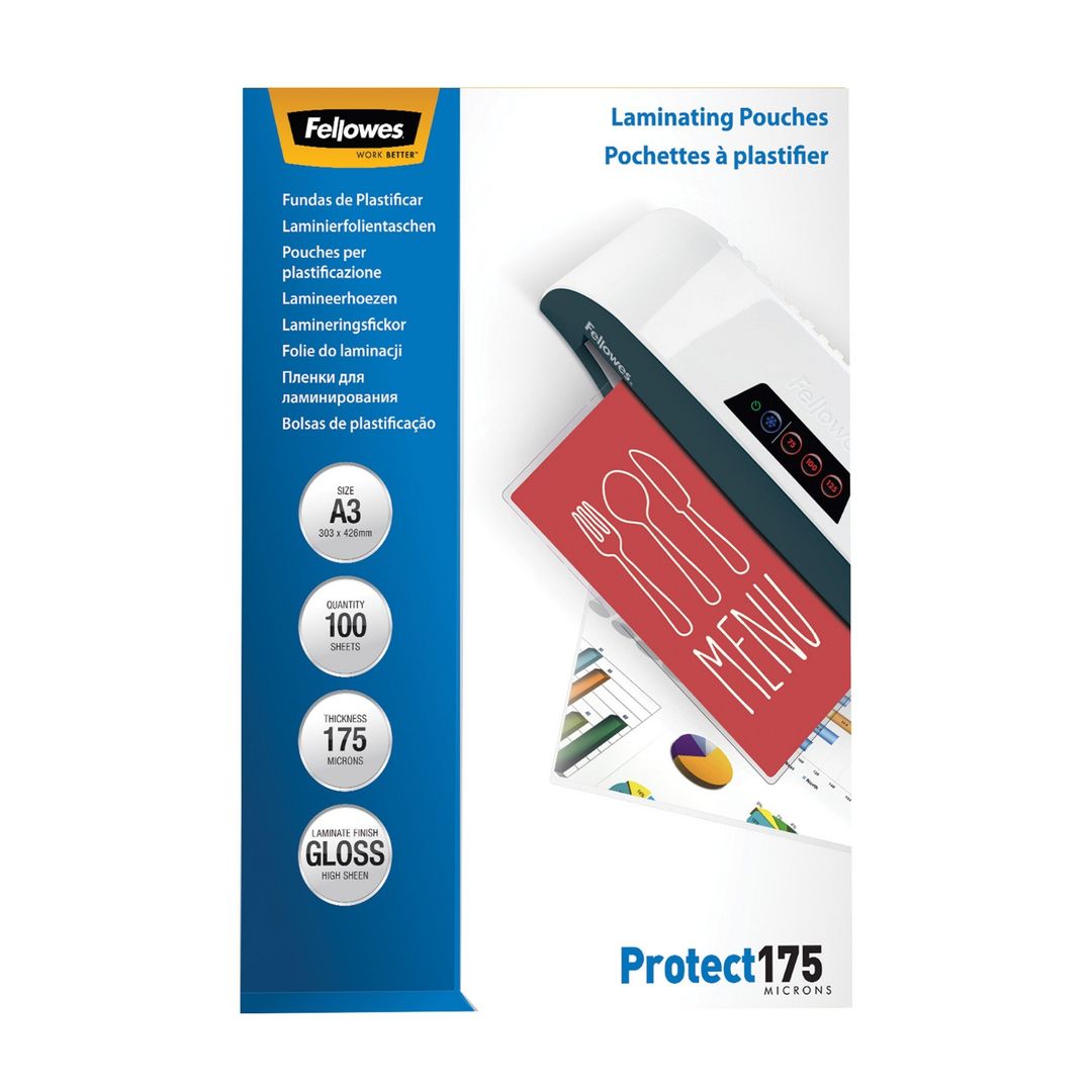Fellowes A3 Glossy 175 Micron Laminating Pouch - 100 pack - Image 1
