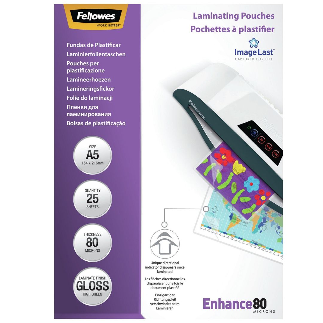 Fellowes ImageLast A5 80 Micron Laminating Pouch - 25 pack - Image 1