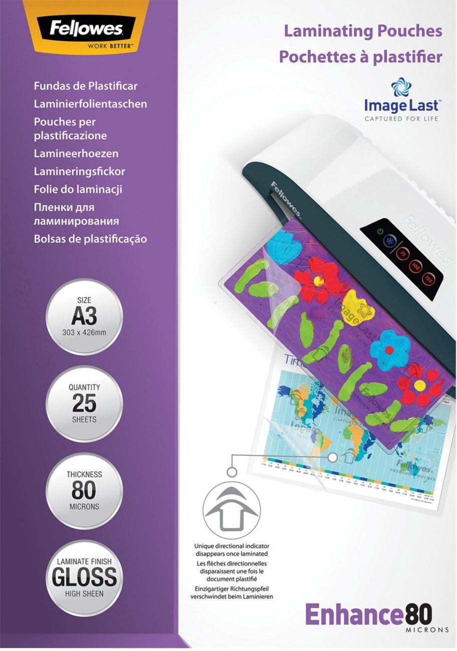 Fellowes ImageLast A3 80 Micron Laminating Pouch - 25 pack - Image 1