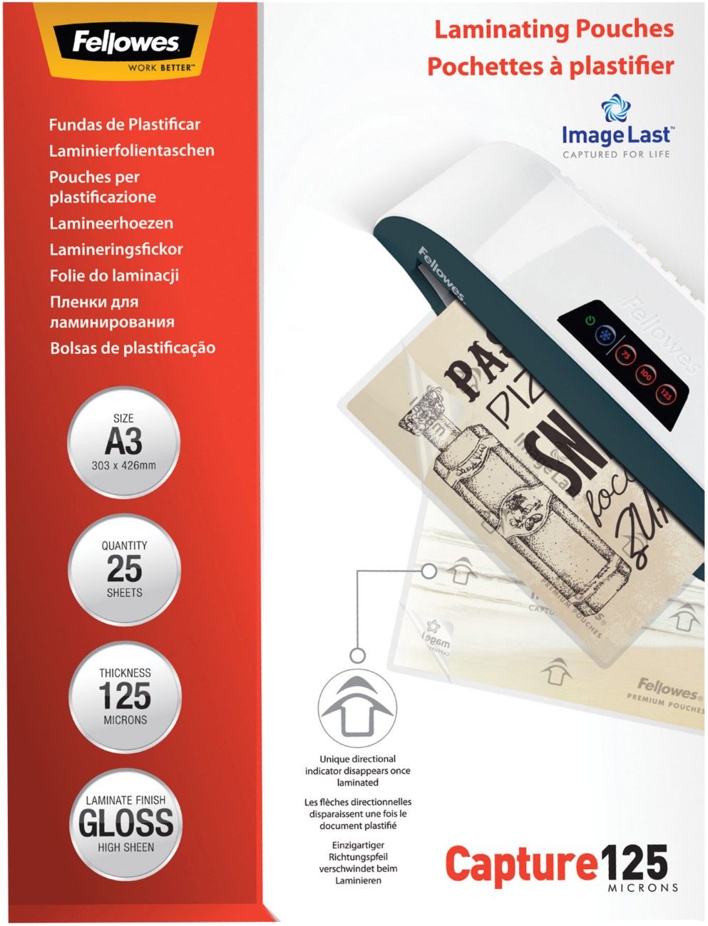 Fellowes ImageLast A3 125 Micron Laminating Pouch - 25 pack - Image 1