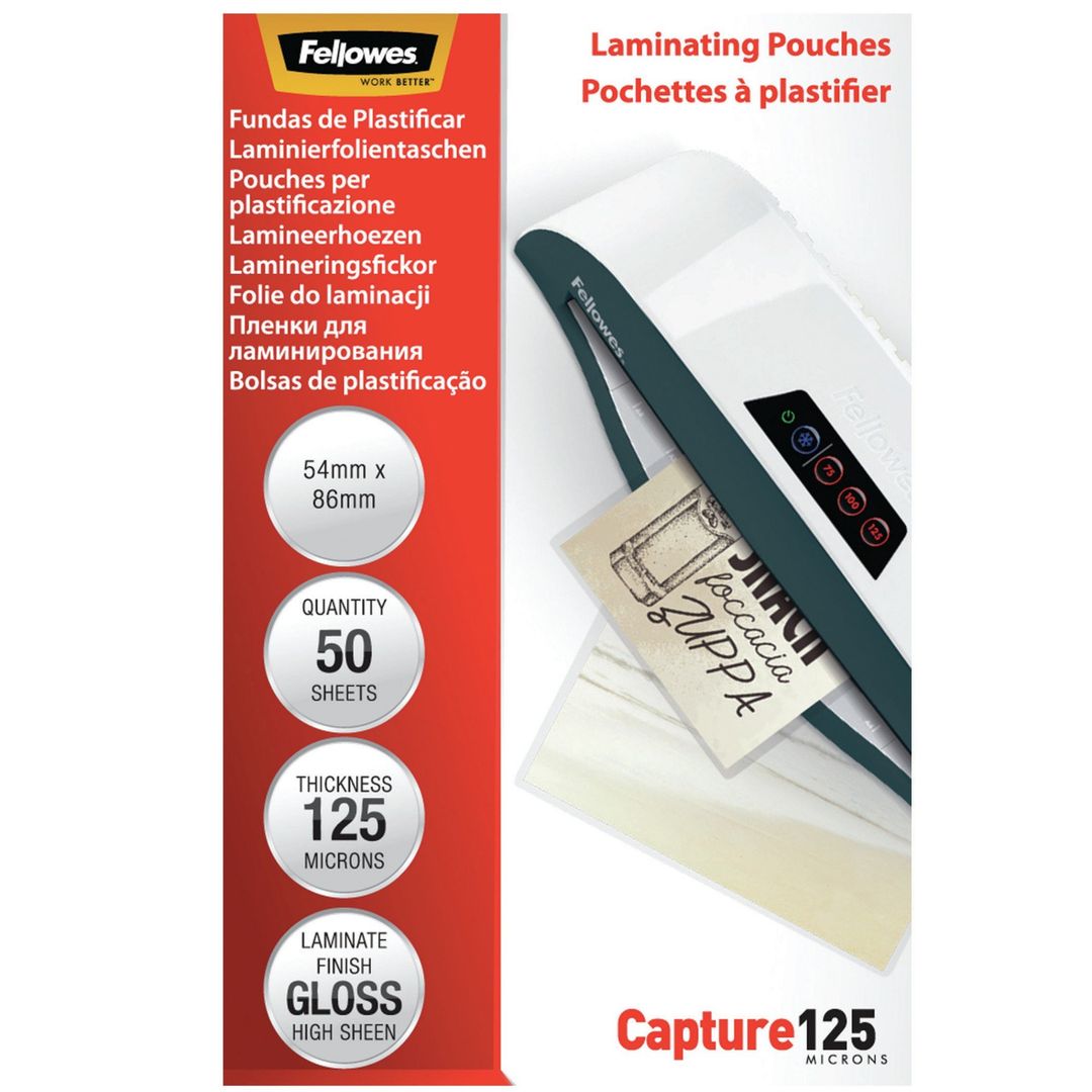 Fellowes Glossy 125 Micron Card Laminating Pouch - 54x86mm - Image 1