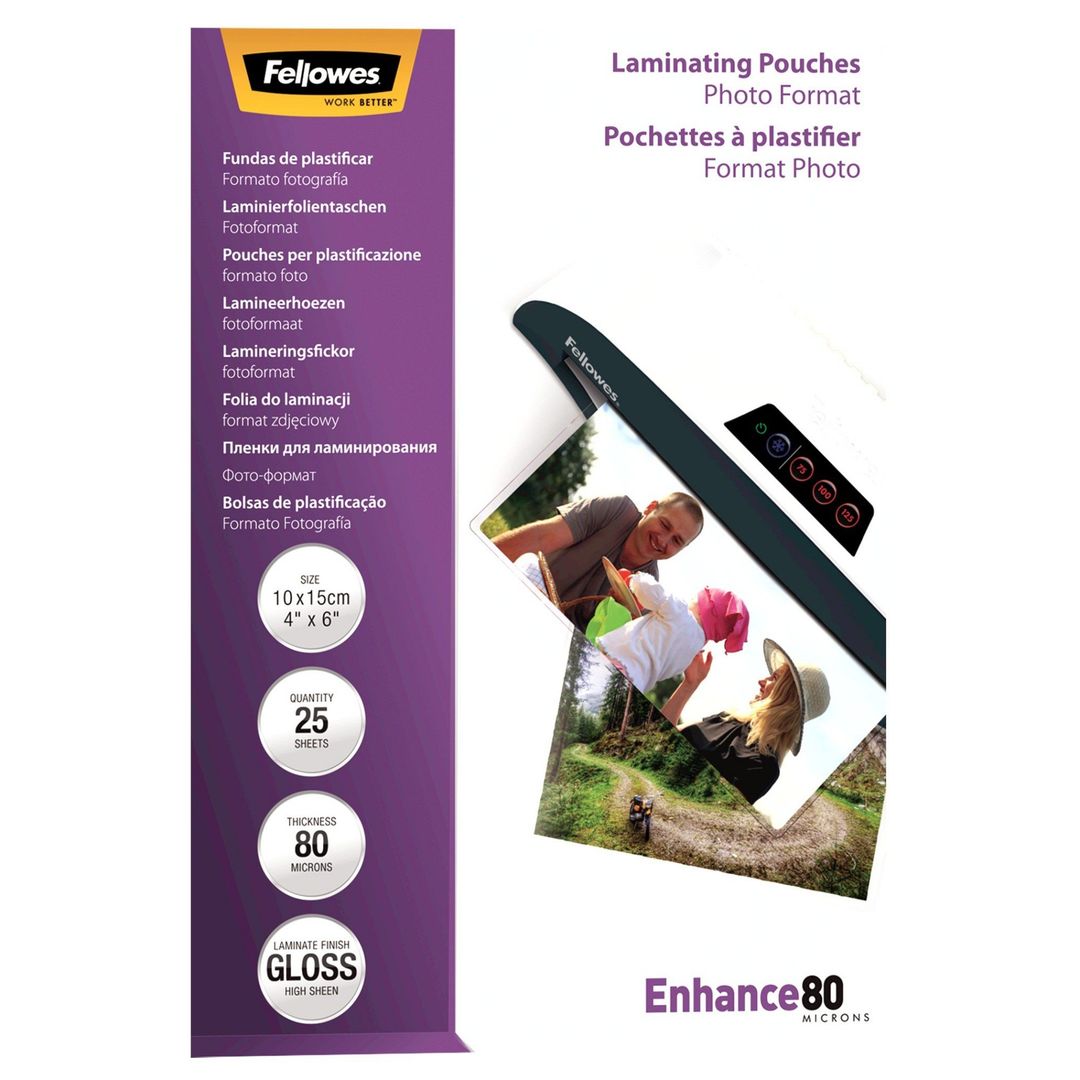 Fellowes Glossy 80 Micron Photo Laminating Pouch - 10x15cm - Image 1