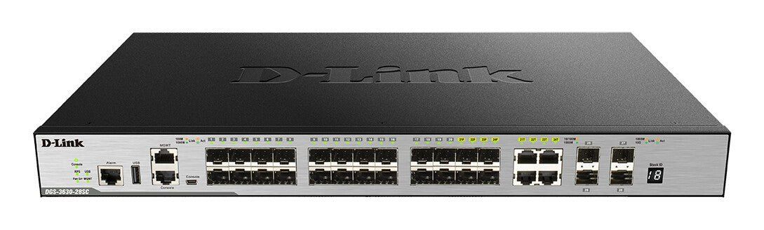D-Link 24-Port SFP L3 Stackable Managed Gigabit Switch including 4 x 1000BaseT/SFP & 4 x 10GE SFP+ - Image 1