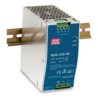 D-Link 240W Universal AC input / Full range DIN Power Supply. Total power: 240 W AC input voltage: 90 - 264 V AC input frequency: 47 - 63 Hz. Product colour: Stainless steel. Width: 63 mm Depth: 113.5 mm Height: 125.2 mm. Rise time: 100 ms