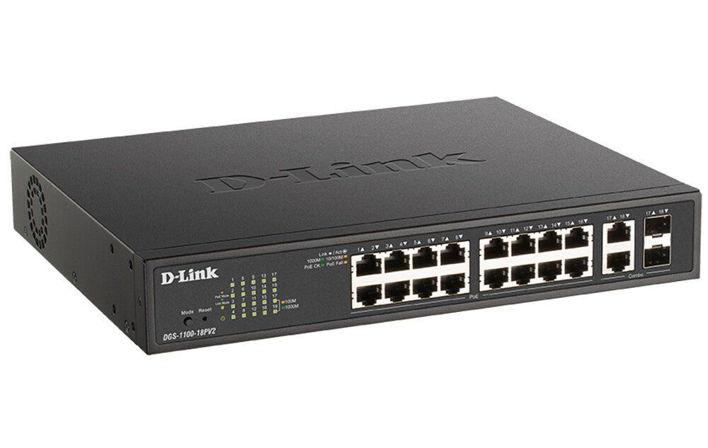 D-Link DGS-1100-18PV2 network switch Managed L2 Gigabit Ethernet (10/100/1000) Power over Ethernet (PoE) 1U Black - Image 1
