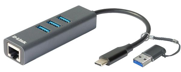 D-Link USB-C/USB to Gigabit Ethernet Adapter with 3 USB 3.0 Ports - Thumbnail 2