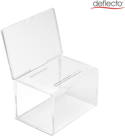 Deflecto Suggestion/Coin Box (89mm x 6.4mm Drop Slot) With 152 x 102mm Sign Holder Crystal - 592901