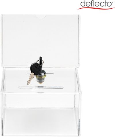 Deflecto Suggestion Box With Lock and 2 Keys 165 x 205 x 135mm Crystal - 596901