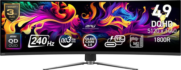 MSI MPG 491CQPX QD-OLED computer monitor 124.5 cm (49") 5120 x 1440 pixels Dual QHD Black - Thumbnail 2