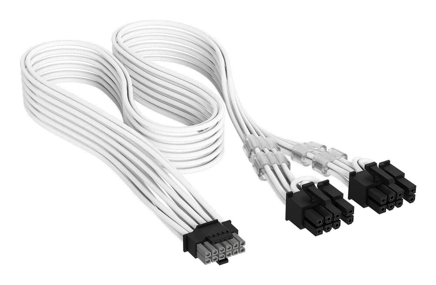 Corsair Elite Premium Individually Sleeved, PCIe 12V-2x6 to 2x 8-pin (6+2 split) PCIe Cable - White - Image 1
