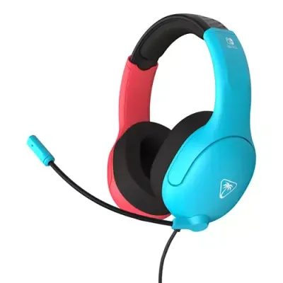 Turtle Beach Airlite Fit Neon Blue and Red Wired Gaming Headset with Flip-to-Mute Mic Over-Ear Premium Comfort and 40mm Speakers. Officially Licensed for Nintendo Switch