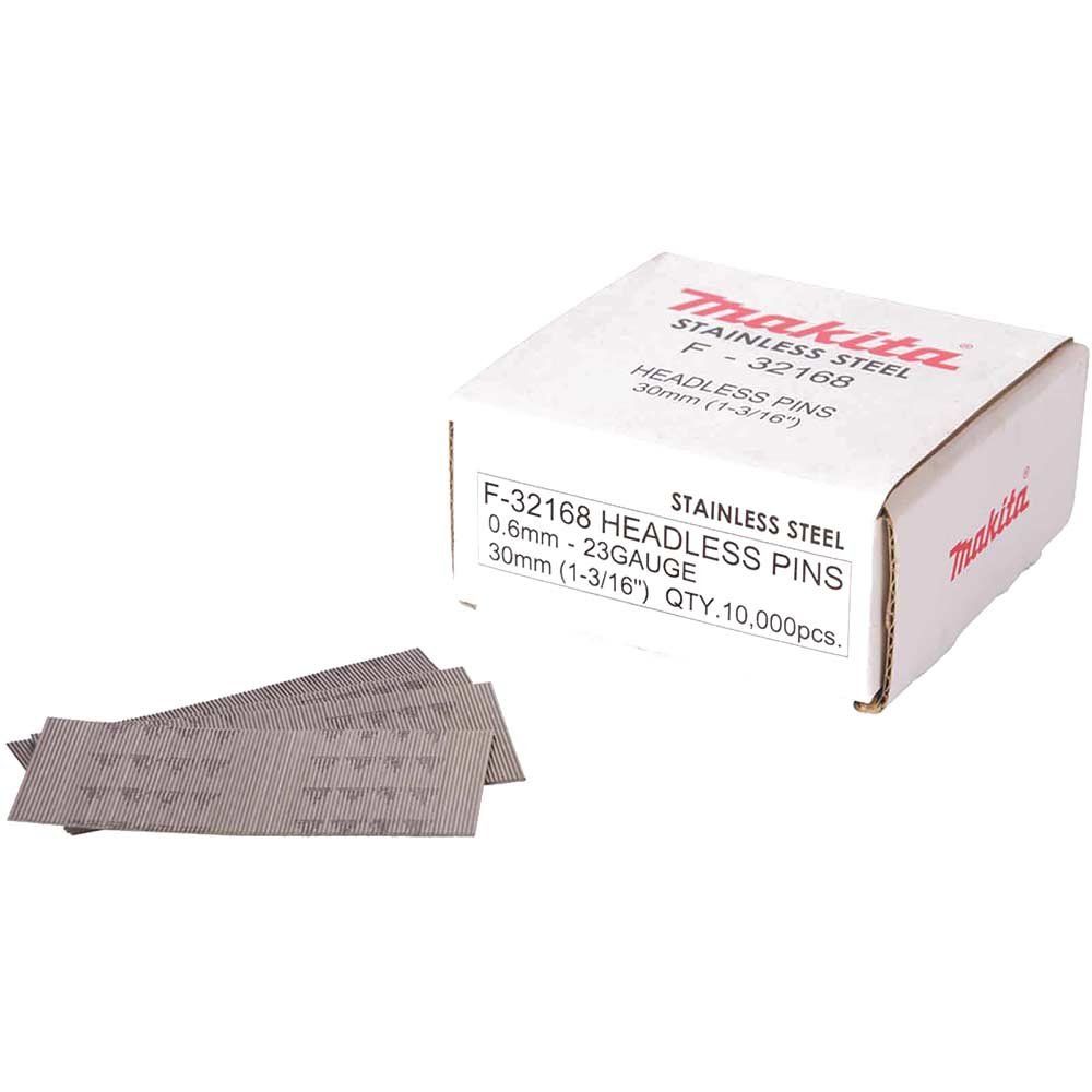 Makita 23 Gauge Stainless Steel Headless Mini Pins 30mm Pack of 10000 - Image 1