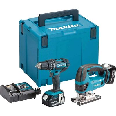 MAKITA DLX2134TJ Cordless Jigsaw and Combi Drill Set with 2 Batteries