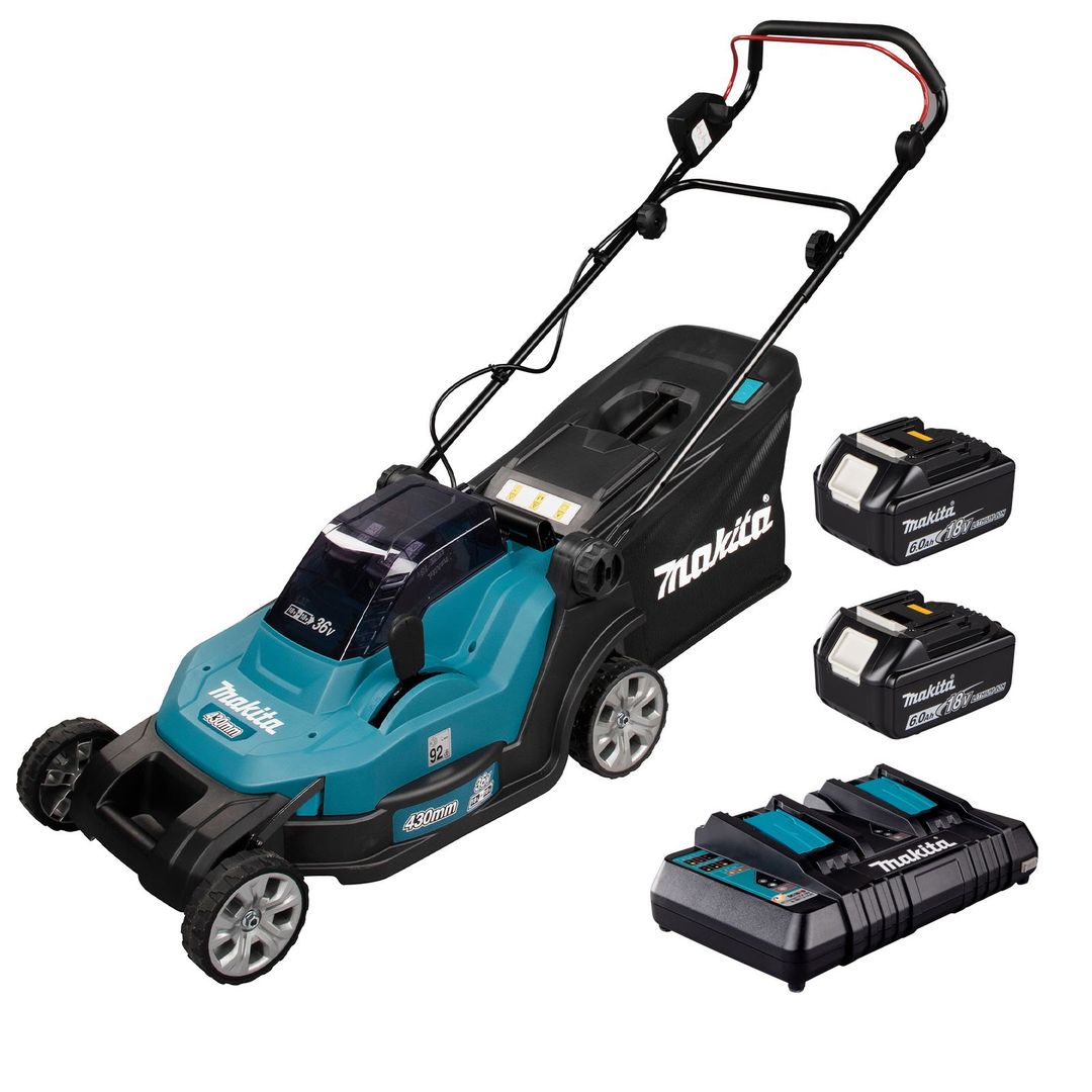 Makita DLM432 Twin 18v LXT Cordless Lawnmower 430mm 2 x 6ah Li-ion Battery Charger - Image 1