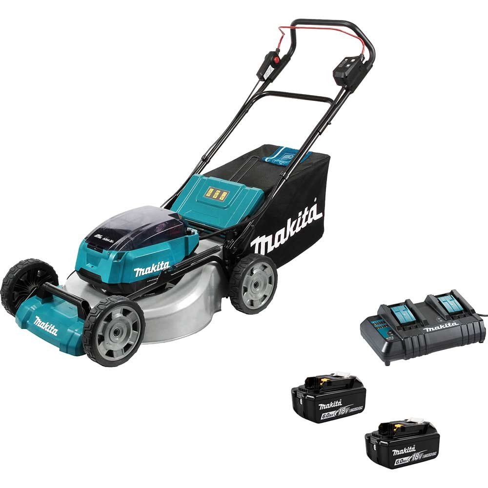 Makita DLM530 Twin 18v LXT Cordless Brushless Lawnmower 530mm 2 x 6ah Li-ion Battery Charger - Image 1