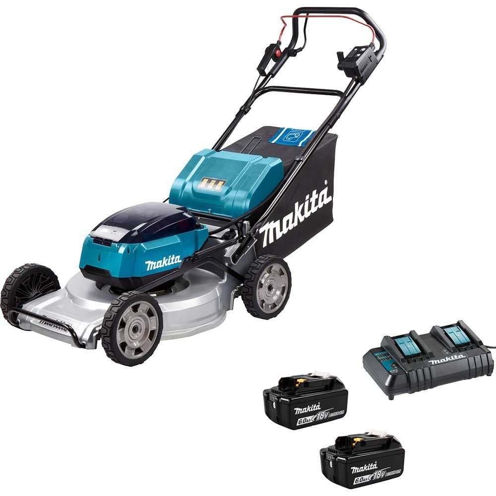 Makita DLM533 Twin 18v LXT Cordless Brushless Lawnmower 530mm 2 x 6ah Li-ion Battery Charger - Image 1