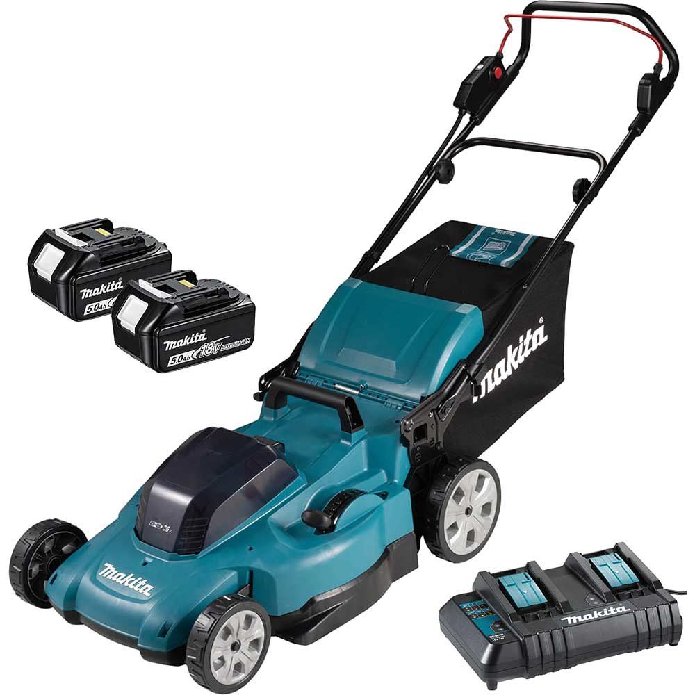 Makita DLM538 Twin 18v LXT Cordless Lawnmower 530mm 2 x 5ah Li-ion Battery Charger - Image 1