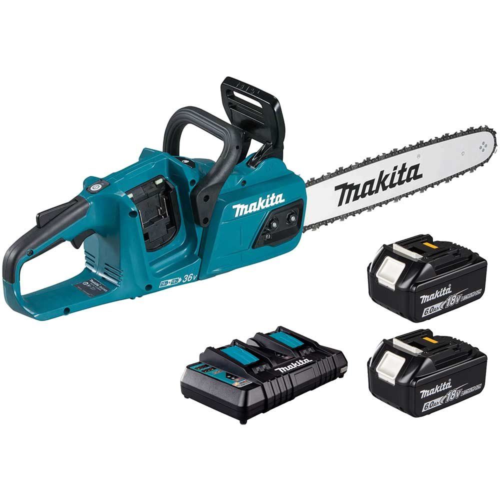 Makita DUC355 18v LXT Cordless Brushless Chainsaw 350mm 2 x 5ah Li-ion Battery Charger - Image 1