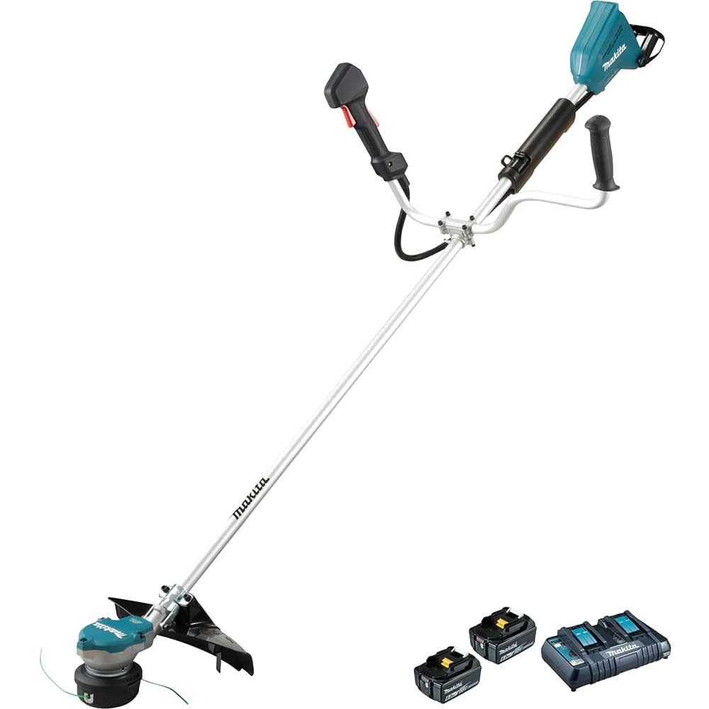 Makita DUR368A Twin 18v LXT Cordless Brushless Brush Cutter 350mm 2 x 6ah Li-ion Battery Charger - Image 1