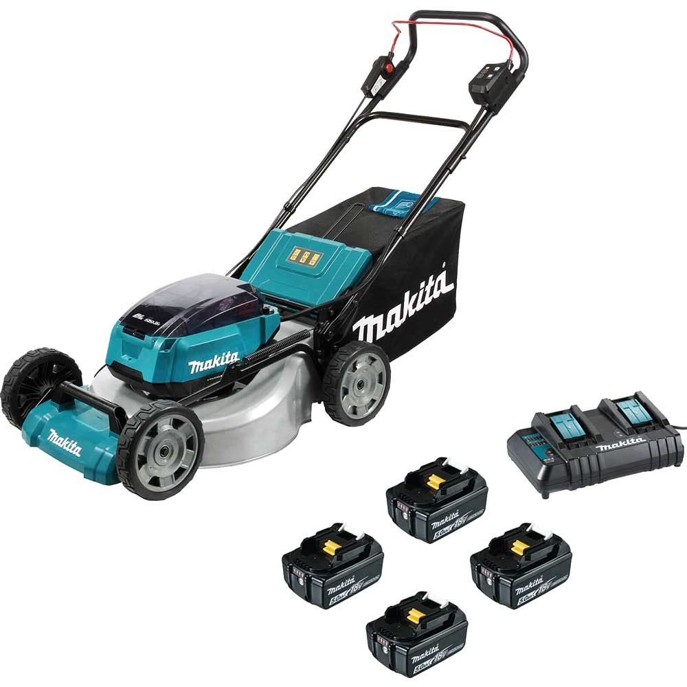 Makita DLM530 Twin 18v LXT Cordless Brushless Lawnmower 530mm 4 x 5ah Li-ion Battery Charger - Image 1