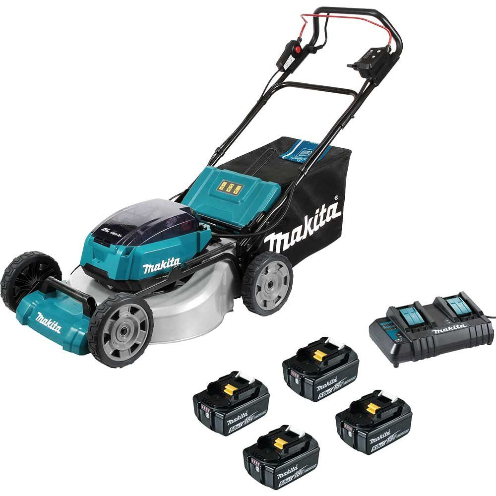 Makita DLM532 Twin 18v LXT Cordless Brushless Lawnmower 530mm 4 x 5ah Li-ion Battery Charger - Image 1